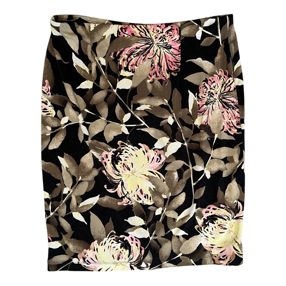 J. Jill Knit Black/Taupe/Pink Floral Pencil Skirt SP